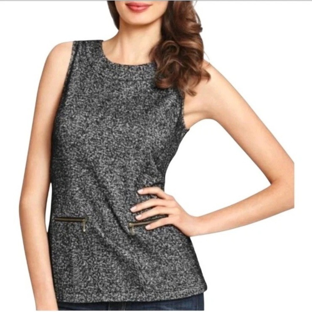 CAbi‎ CeCe Shell Sleeveless Black Tweed Herringbone Top, Women's Size Medium